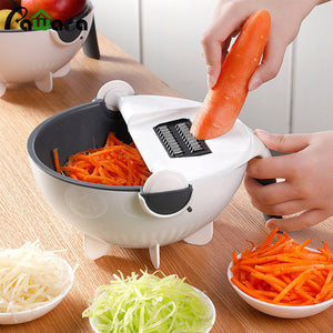 9 in 1 Multifunctional Rotate Vegetable Cutter With Drain Basket