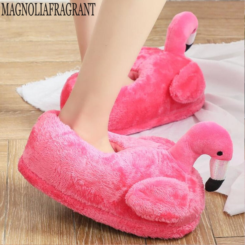 lovely Pink Fuzzy Flamingo Slippers