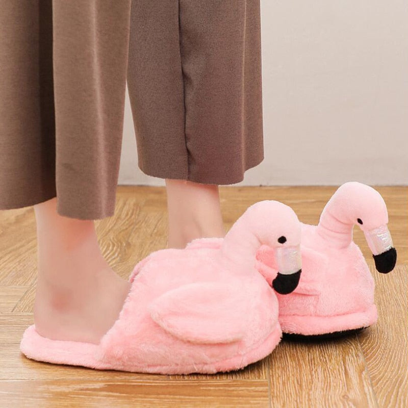 lovely Pink Fuzzy Flamingo Slippers