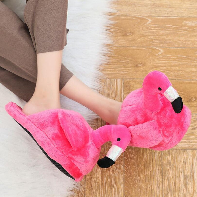 lovely Pink Fuzzy Flamingo Slippers