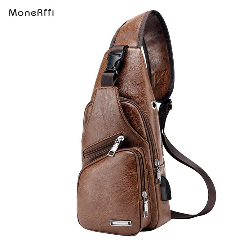 MONEFFI™  Luxury Men Leather  bag - With USB port & Headphone Hole Functional Travel Organizer