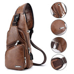 MONEFFI™  Luxury Men Leather  bag - With USB port & Headphone Hole Functional Travel Organizer