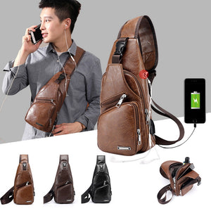 MONEFFI™  Luxury Men Leather  bag - With USB port & Headphone Hole Functional Travel Organizer