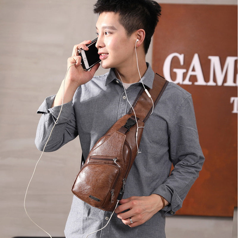 MONEFFI™  Luxury Men Leather  bag - With USB port & Headphone Hole Functional Travel Organizer